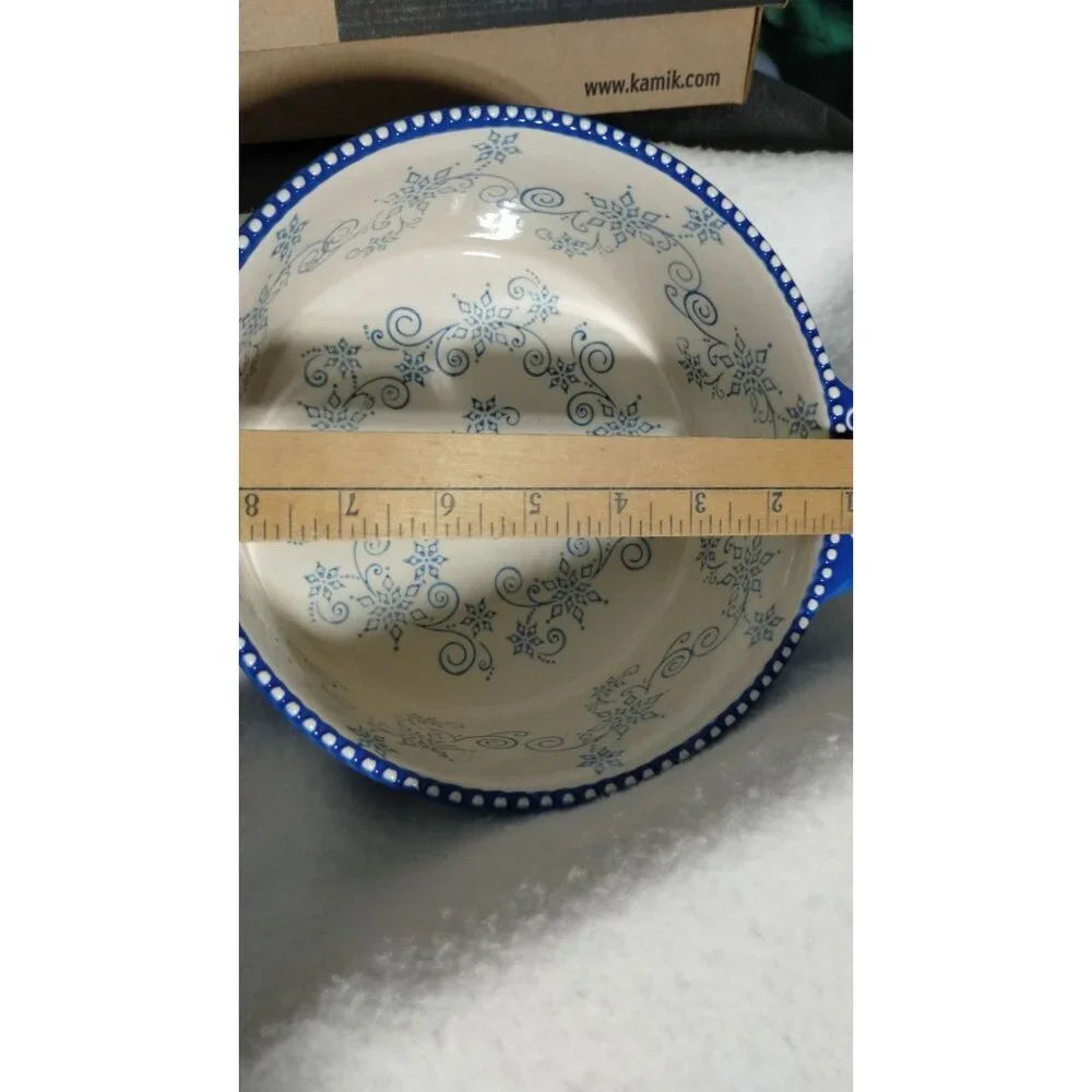 Temp-Taiton's Blue &‎ White Floral Lace Winter 1.75 QT Ceramic Bakeware Dish